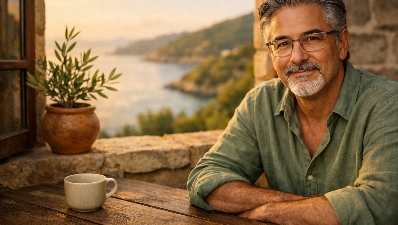 Richard Masters, founder of Sapero, in a Mediterranean setting