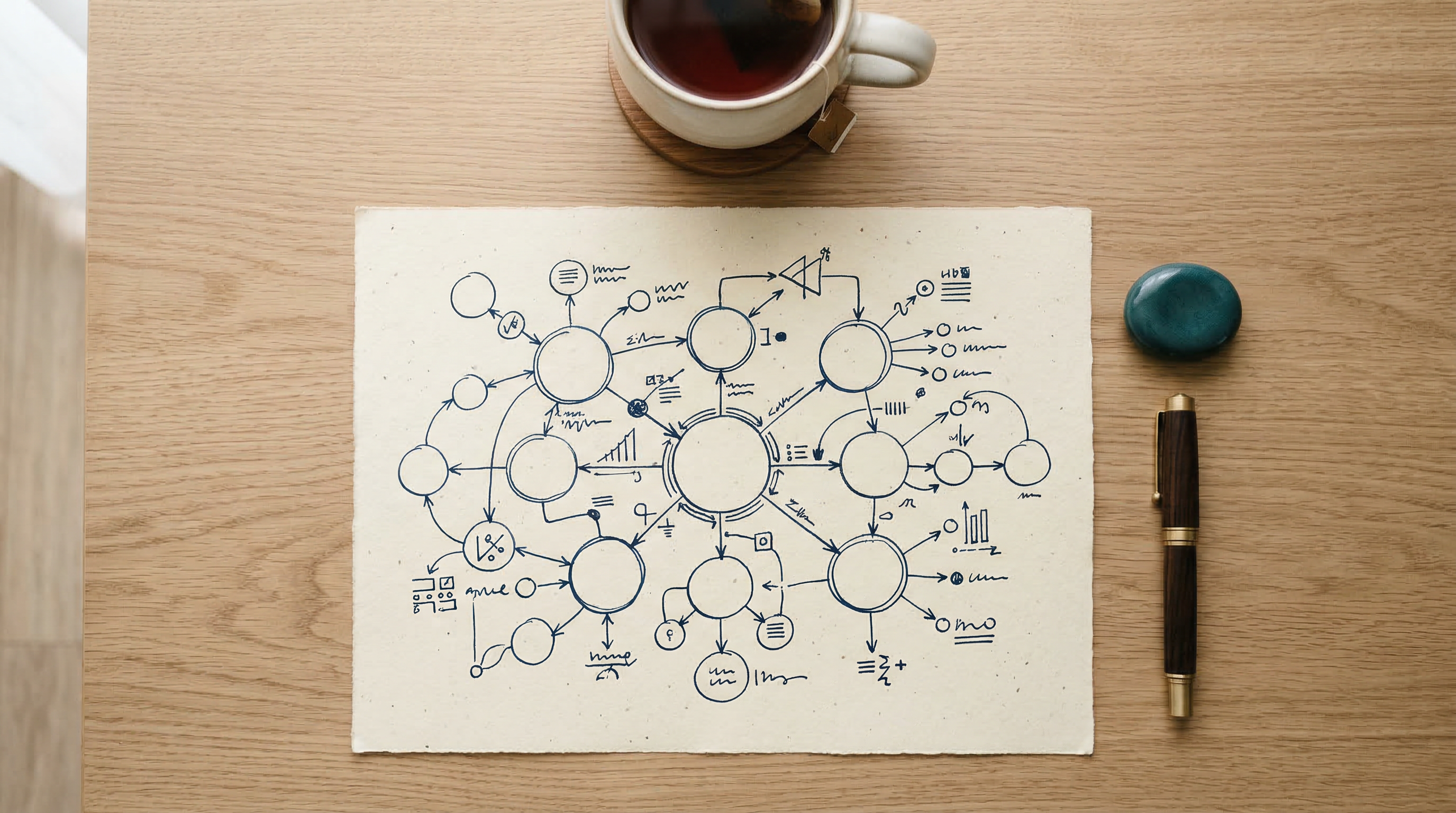 Hand-drawn decision framework on a desk